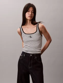 Calvin Klein Geripptes Tanktop mit U-Ausschnitt^Damen T-shirts & Tops