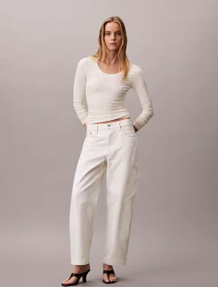 Calvin Klein Geripptes T-Shirt aus Modal mit langen Ärmeln^Damen T-shirts & Tops|Strickdesigns