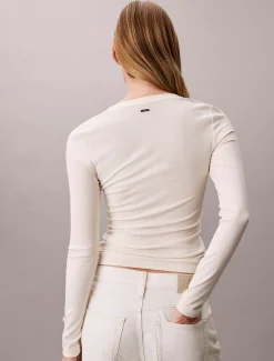 Calvin Klein Geripptes T-Shirt aus Modal mit langen Ärmeln^Damen T-shirts & Tops|Strickdesigns
