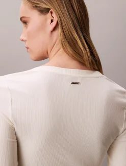 Calvin Klein Geripptes T-Shirt aus Modal mit langen Ärmeln^Damen T-shirts & Tops|Strickdesigns