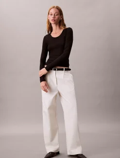 Calvin Klein Geripptes T-Shirt aus Modal mit langen Ärmeln^Damen T-shirts & Tops