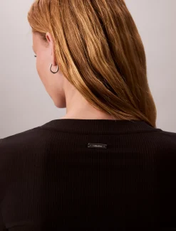 Calvin Klein Geripptes T-Shirt aus Modal mit langen Ärmeln^Damen T-shirts & Tops