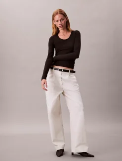 Calvin Klein Geripptes T-Shirt aus Modal mit langen Ärmeln^Damen T-shirts & Tops