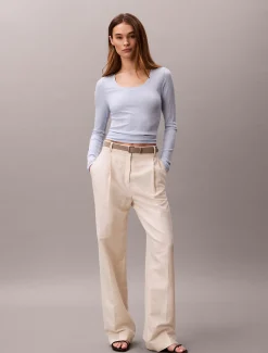 Calvin Klein Geripptes T-Shirt aus Modal mit langen Ärmeln^Damen T-shirts & Tops