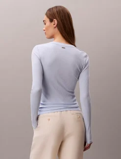Calvin Klein Geripptes T-Shirt aus Modal mit langen Ärmeln^Damen T-shirts & Tops