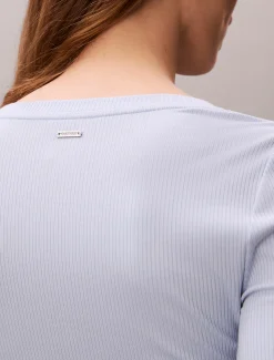 Calvin Klein Geripptes T-Shirt aus Modal mit langen Ärmeln^Damen T-shirts & Tops