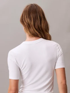 Calvin Klein Geripptes T-Shirt aus Modal-Stretch mit CK-Logo^Damen T-shirts & Tops