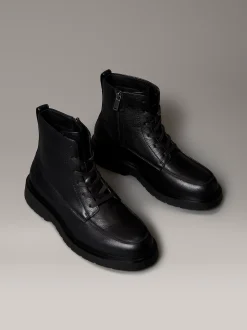 Calvin Klein Geschnürte Boots aus Leder mit Reißverschluss und Materialschürze^Herren Boots