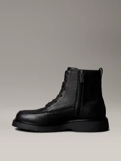 Calvin Klein Geschnürte Boots aus Leder mit Reißverschluss und Materialschürze^Herren Boots