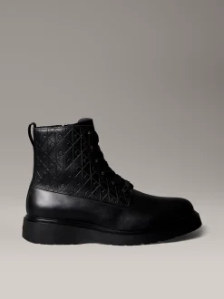 Calvin Klein Geschnürte Leder-Boots mit Reißverschluss und Emblem-Logo^Herren Boots