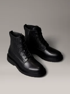 Calvin Klein Geschnürte Leder-Boots mit Reißverschluss und Emblem-Logo^Herren Boots