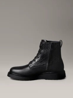 Calvin Klein Geschnürte Leder-Boots mit Reißverschluss und Emblem-Logo^Herren Boots