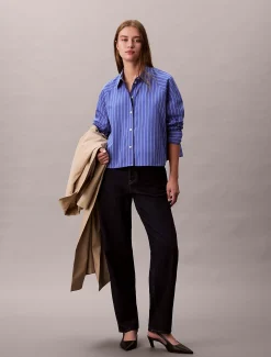 Calvin Klein Gestreiftes cropped Button-Down-Hemd mit kastiger Passform^Damen Hemden & Blusen|T-shirts & Tops