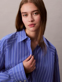 Calvin Klein Gestreiftes cropped Button-Down-Hemd mit kastiger Passform^Damen Hemden & Blusen|T-shirts & Tops