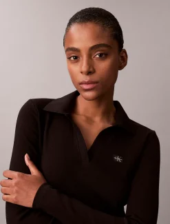 Calvin Klein Gewebtes geripptes Midikleid mit Monologo^Damen Kleider & Röcke