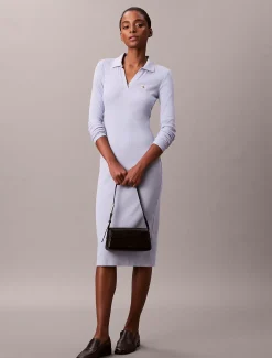Calvin Klein Gewebtes geripptes Midikleid mit Monologo^Damen Kleider & Röcke
