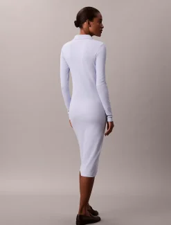 Calvin Klein Gewebtes geripptes Midikleid mit Monologo^Damen Kleider & Röcke