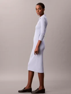 Calvin Klein Gewebtes geripptes Midikleid mit Monologo^Damen Kleider & Röcke
