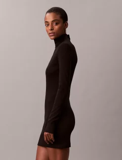 Calvin Klein Gewebtes geripptes Minikleid mit Monologo^Damen Kleider & Röcke