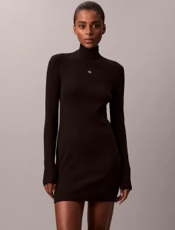 Calvin Klein Gewebtes geripptes Minikleid mit Monologo^Damen Kleider & Röcke