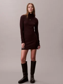 Calvin Klein Gewebtes geripptes Minikleid mit Monologo^Damen Kleider & Röcke