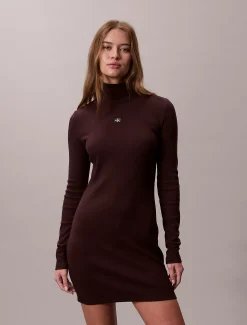 Calvin Klein Gewebtes geripptes Minikleid mit Monologo^Damen Kleider & Röcke