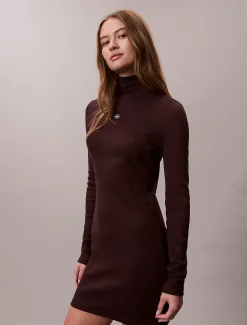 Calvin Klein Gewebtes geripptes Minikleid mit Monologo^Damen Kleider & Röcke