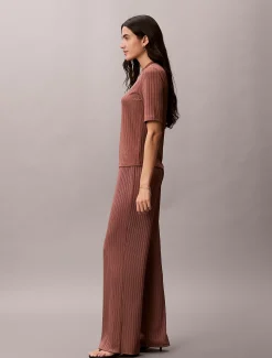 Calvin Klein Glänzende gerippte Hose zum Reinschlüpfen^Damen Hosen & Shorts