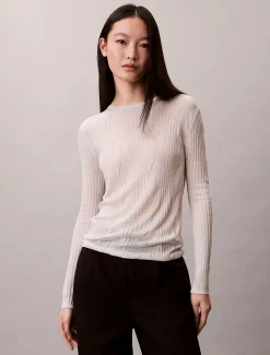 Calvin Klein Glänzender Pullover mit Rundhalsausschnitt aus Zopfstrick^Damen Strickdesigns
