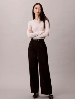 Calvin Klein Glänzender Pullover mit Rundhalsausschnitt aus Zopfstrick^Damen Strickdesigns