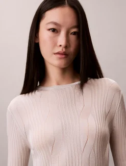 Calvin Klein Glänzender Pullover mit Rundhalsausschnitt aus Zopfstrick^Damen Strickdesigns