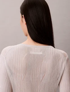 Calvin Klein Glänzender Pullover mit Rundhalsausschnitt aus Zopfstrick^Damen Strickdesigns
