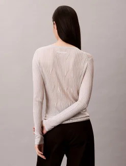 Calvin Klein Glänzender Pullover mit Rundhalsausschnitt aus Zopfstrick^Damen Strickdesigns