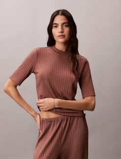 Calvin Klein Glänzendes, geripptes Stehkragen-Top^Damen T-shirts & Tops