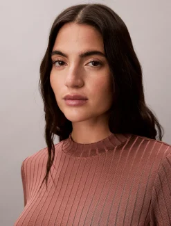 Calvin Klein Glänzendes, geripptes Stehkragen-Top^Damen T-shirts & Tops