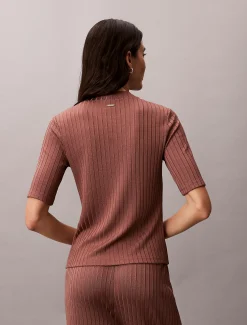 Calvin Klein Glänzendes, geripptes Stehkragen-Top^Damen T-shirts & Tops