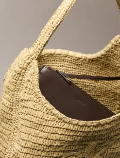 Calvin Klein Große Schultertasche aus handgeflochtenem Bast^Damen SchultertaschenFrisch Eingetroffen|Taschen