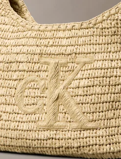 Calvin Klein Große Schultertasche aus handgeflochtenem Bast^Damen SchultertaschenFrisch Eingetroffen|Taschen