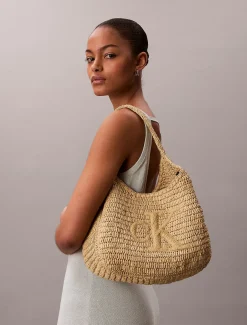Calvin Klein Große Schultertasche aus handgeflochtenem Bast^Damen SchultertaschenFrisch Eingetroffen|Taschen