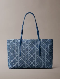 Calvin Klein Große Umhängetasche aus Denim-Jacquard mit Beutel^Damen Tote Bags|Taschen
