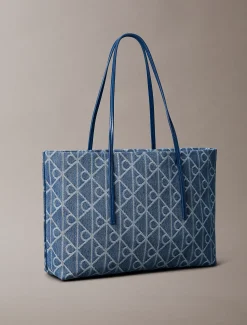 Calvin Klein Große Umhängetasche aus Denim-Jacquard mit Beutel^Damen Tote Bags|Taschen