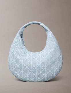 Calvin Klein Halbmond-Tasche aus Denim mit durchgehendem Emblem-Logo^Damen SchultertaschenFrisch Eingetroffen|Taschen
