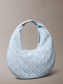 Calvin Klein Halbmond-Tasche aus Denim mit durchgehendem Emblem-Logo^Damen SchultertaschenFrisch Eingetroffen|Taschen