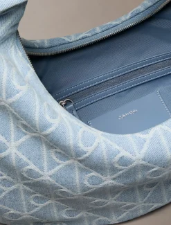 Calvin Klein Halbmond-Tasche aus Denim mit durchgehendem Emblem-Logo^Damen SchultertaschenFrisch Eingetroffen|Taschen