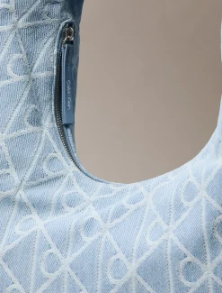 Calvin Klein Halbmond-Tasche aus Denim mit durchgehendem Emblem-Logo^Damen SchultertaschenFrisch Eingetroffen|Taschen