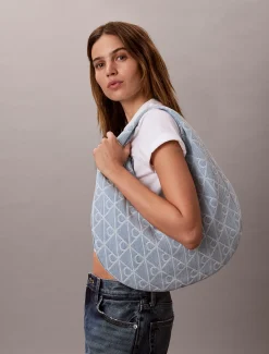 Calvin Klein Halbmond-Tasche aus Denim mit durchgehendem Emblem-Logo^Damen SchultertaschenFrisch Eingetroffen|Taschen