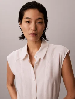 Calvin Klein Hemdkleid aus weichem Leinen und Lyocell^Damen Kleider & Röcke