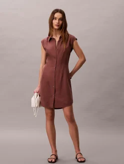 Calvin Klein Hemdkleid aus weichem Leinen und Lyocell^Damen Kleider & Röcke