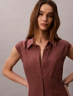 Calvin Klein Hemdkleid aus weichem Leinen und Lyocell^Damen Kleider & Röcke