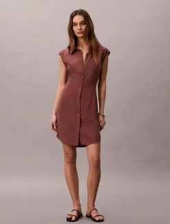 Calvin Klein Hemdkleid aus weichem Leinen und Lyocell^Damen Kleider & Röcke
